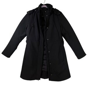Design Collective Womens Black Hooded Softshell Coat Quilted Lining Jacket